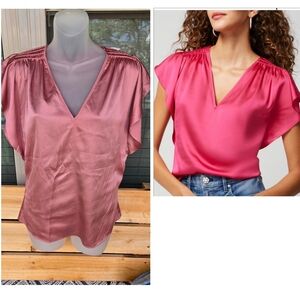 WHBM Flutter-Sleeve V-Neck Top Sz XXS Pink